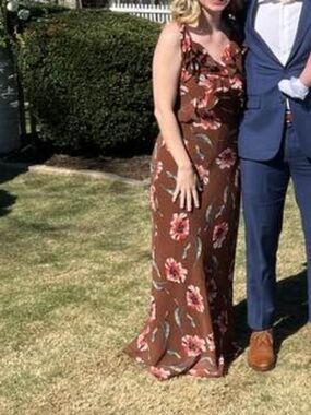 Steve Madden Adalina Brown Floral Ruffled Maxi Dress